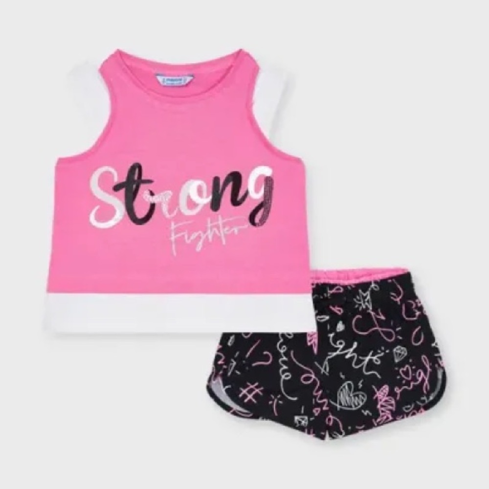 Size 2 Girls Mayoral Pink and Black Graphic Kids Set